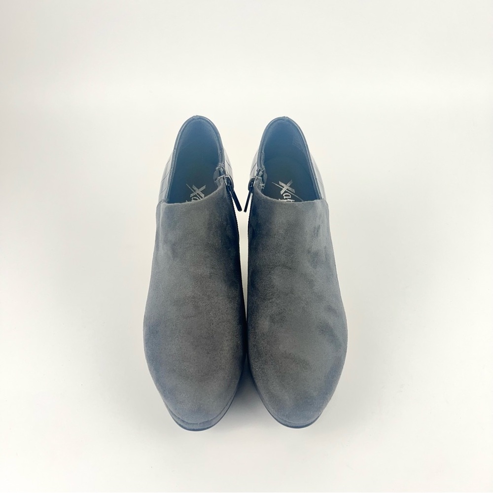 Gray Heeled Boots with Suede Texture